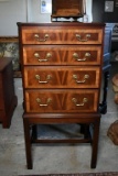 Flame Mahogany 4 Drawer Locking Silver Chest on Stand, “Plantation” by Hickory Chair, Banding