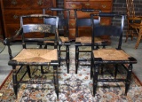 Set of 4 Antique 19th C. Rush Seat Hitchcock Chairs, 1 Master, 3 Side