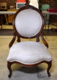 Victorian Style Carved Mahogany Parlor Chair, New Neutral Velour Upholstery