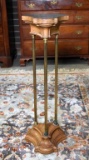 Handsome Vintage Wood & Brass Column Plant Stand