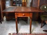 Antique Early-Mid 19th C. Sheraton Cherry Drop Leaf Dining Table, One Central Drawer