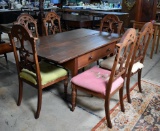 Set of 6 Antique Victorian Carved English Oak Dining Chairs w/ Hand Embroidered Wildflower Seats
