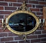 18th C. Rococo Oval Mirror with Candle Sconces