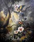 Contemporary Oil on Canvas, Exotic Birds, Signed C. Lipsco?z