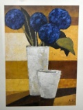 Large Contemporary Offset Lithography Print, Floral Still Life, Signed K.K.
