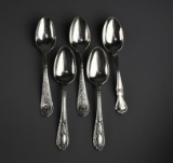Five Sterling Silver Serving Spoons, Various Makers, 384 Grams