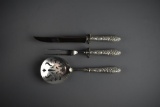 Sterling Silver Handle Carving Set & Pierced Server (No Maker's Marks)