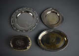 Lot of Three Silver Plate Trays and Clothes Brush, Various Makers