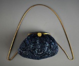 Vintage Carolyn Barton Blue Beaded Evening Bag w/ Shoulder Strap