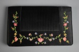 Vintage Pleated & Hand Embroidered Black Silk Clutch, Made in France
