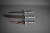 Antique Three Piece Carving Set w/ Sterling Silver Handles