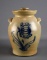 Greenfield Village Pottery Salt Glazed Cobalt Blue Decorated Lidded Crock (H153) by Vey Valentine