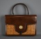 Vintage Loewe Brown Leather Handbag with Hotar 17 Ruby Swiss Watch Inset on Flap