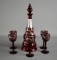 Elegant Bohemian Cut Ruby Glass Decanter and Goblet Set