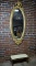 Antique Oval Gilded Wood Pier Mirror & Marble Top Low Bench