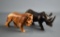 African Hand Carved Rhinoceros & Lion