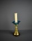 Vintage Brass & Blue Glass Candle Holder