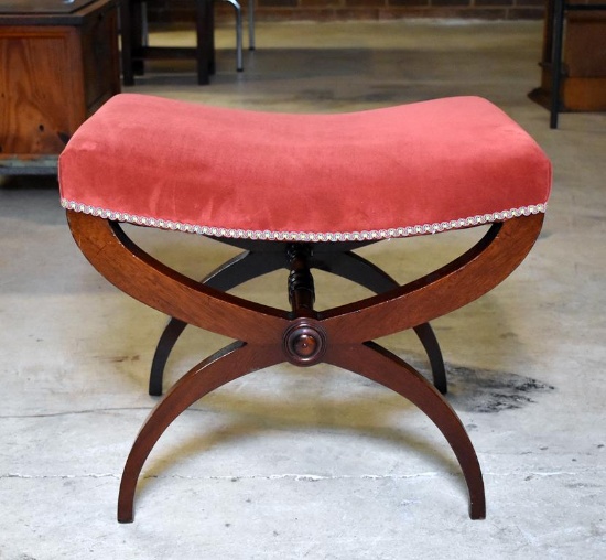 Cute Campaign Style Vanity Stool with Red Upholstery