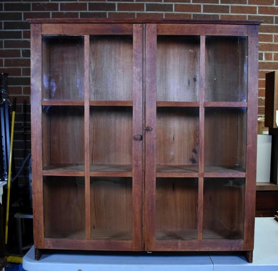 Antique South Carolina Heart Pine Book Shelf with Old Glass