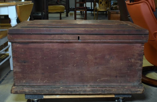 Antique Hand Made Tool Trunk with Old Oxblood Red Paint