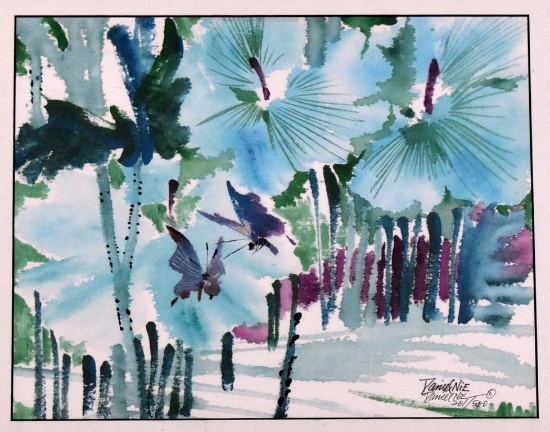 Butterflies & Flowers, Daniel Nie (American) Limited Ed. (201/500) Print, Nicely Matted & Framed
