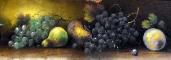 Fruit Still Life, Lovely Vintage Pastel on Paper, Unsigned, Handsome Walnut Frame