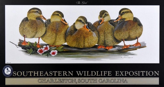 Southeastern Wildlife Exposition Art LeMay Duck Print “The Girls”, Nicely Matted & Framed