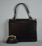Vintage Rodo Italy Black Leather Handbag with Coin Purse