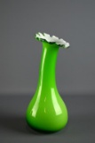 Hand Made Cased Art Glass 10” Vase, Green over White