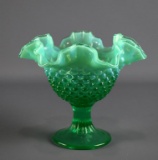 Vintage Fenton Green Opalescent Hobnail Compote