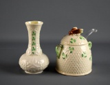 Vintage Occupied Japan Honey Bowl w/ Spoon and A Belleek 5” Vase