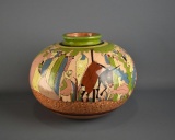 Attractive 8.5” H Southwestern Pottery Vase w/ Mexico Themed Decoration