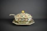Hand Painted Portuguese Soup Tureen w/ Ladle and Under Plate