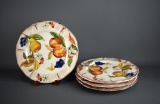 Set of Four Sur La Table Italian Dinner Plates w/ Fruit Motif