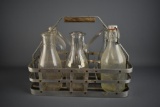 Vintage Metal Milk Crate & Six Old Bottles: Sealtest, Belle Isle, Thatcher's & Others