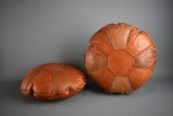 Pair of Handsome Round Tufted Leather Pillows