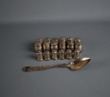 Lot Vtg Silver Items: Palmer & Bachfelders Coin Silver Spoon, Set 12 & Set 6 Sterling Indiv. Salts