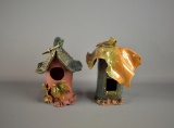 Two Slab Built Pottery Bird Houses