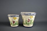 Pair of Graduated Hand Painted Ceramic RCCL Wall Pockets, Made in Portugal