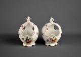 Pair of Matching Antique Hand Decorated Crown Baskets