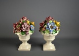Pair of Matching Vintage CE Italy Porcelain Floral Top Vases