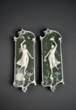 Pair of Antique Sprig Work Green Decorative 9.5” Plaques