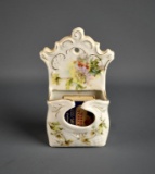 Antique Porcelain Hand Painted Matchbox Holder