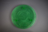 Green 12” Pressed Glass Footed Cake Plate