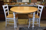 Cute Drop Leaf Kitchen Dinette Table with Two Chairs, White & Light Tone Wood