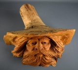 Hand Carved Folk Art Wooden Mountaineer's Head Wind Spirit, 18” H