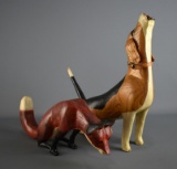 Hand Carved Fox Hound & Fox by Haynes