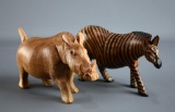 African Hand Carved Zebra & Wart Hog