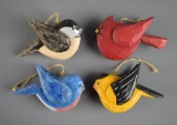 Set of 4 Handcarved Wooden Bird Tree Decorations