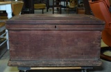 Antique Hand Made Tool Trunk with Old Oxblood Red Paint